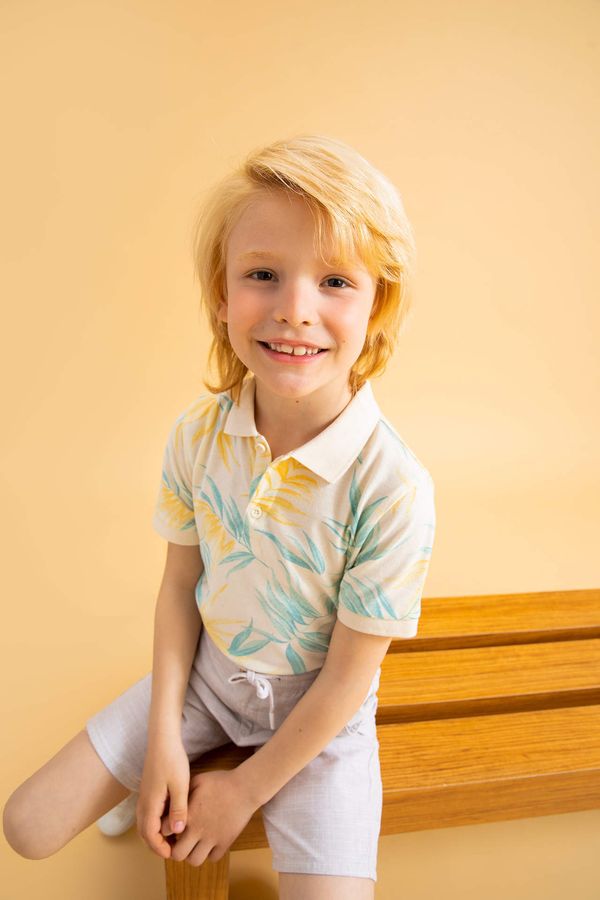 DEFACTO DEFACTO Boy Regular Fit Short Sleeve Palm Print T-Shirt