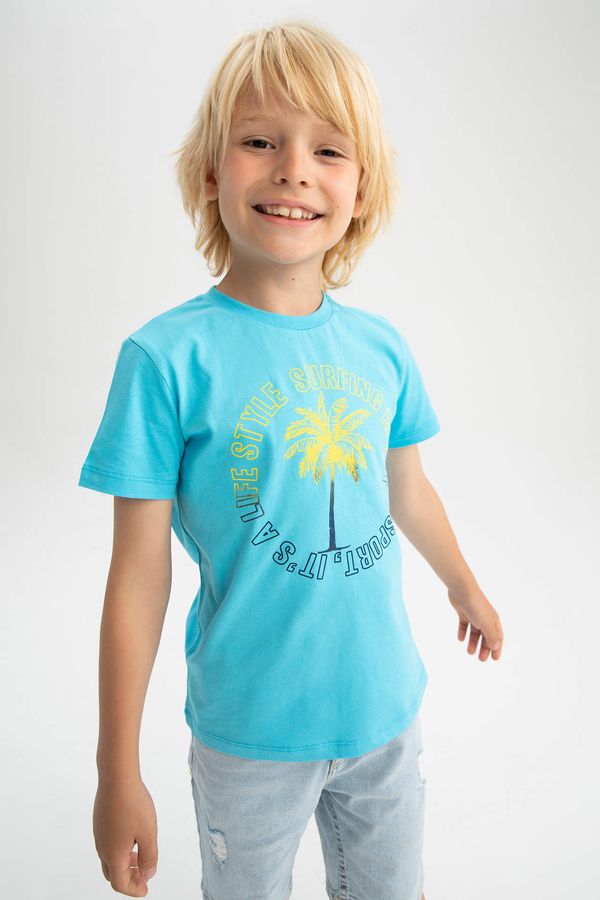 DEFACTO DEFACTO Boy Regular Fit Short Sleeve Palm Print T-Shirt