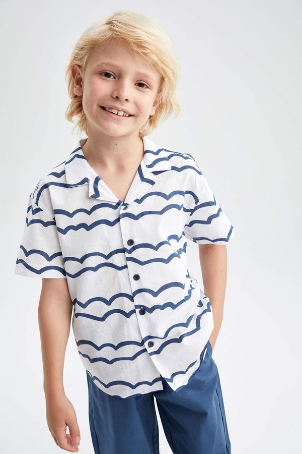 DEFACTO DEFACTO Boy Regular Fit Shorts Sleeve Wave Print Shirt
