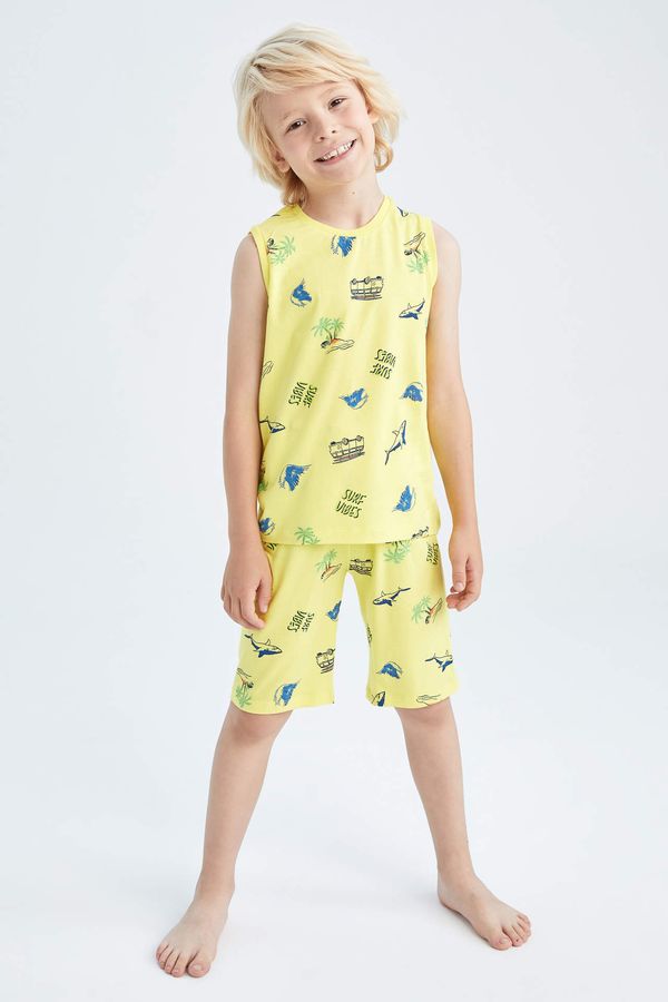 DEFACTO DEFACTO Boy Regular Fit Sleeveless Shark Print Pyjama Set