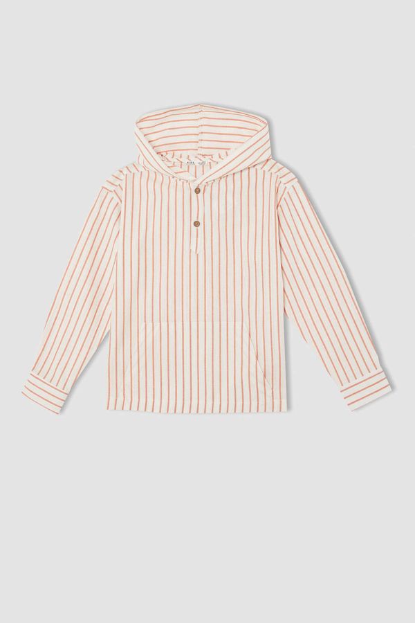 DEFACTO DEFACTO Boy Regular Fit Striped Hooded Cotton Long Sleeve Shirt