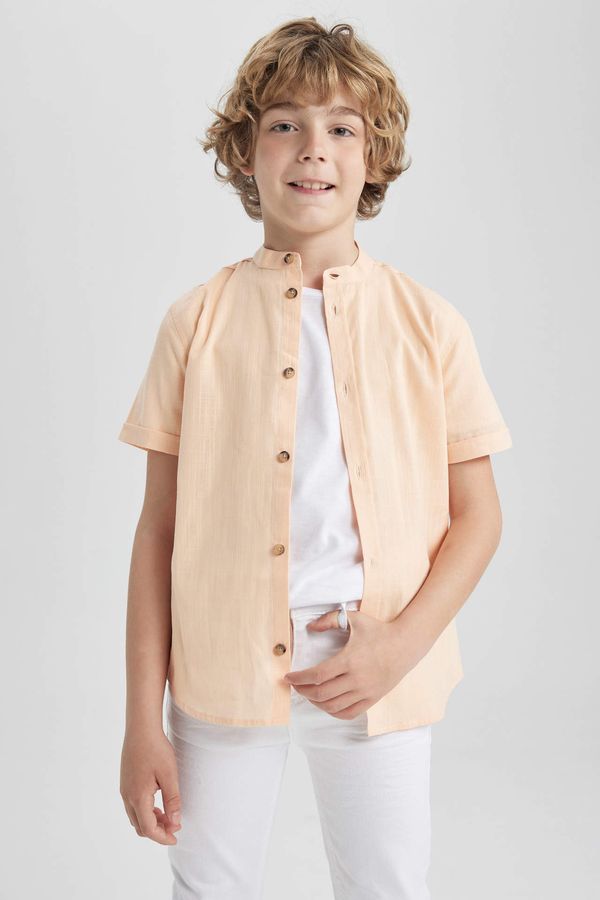 DEFACTO DEFACTO Boy Straight Collar Linen Look Short Sleeve Shirt