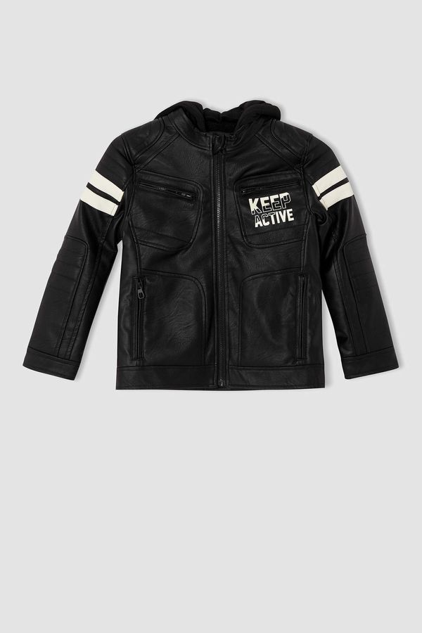 DEFACTO DEFACTO Boy Stripe Detailed Faux Leather Jacket