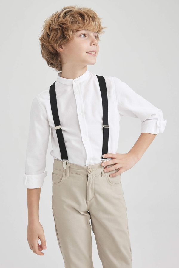 DEFACTO DEFACTO Boys Children's Day Regular Fit Standing Collar Oxford Long Sleeve Shirt