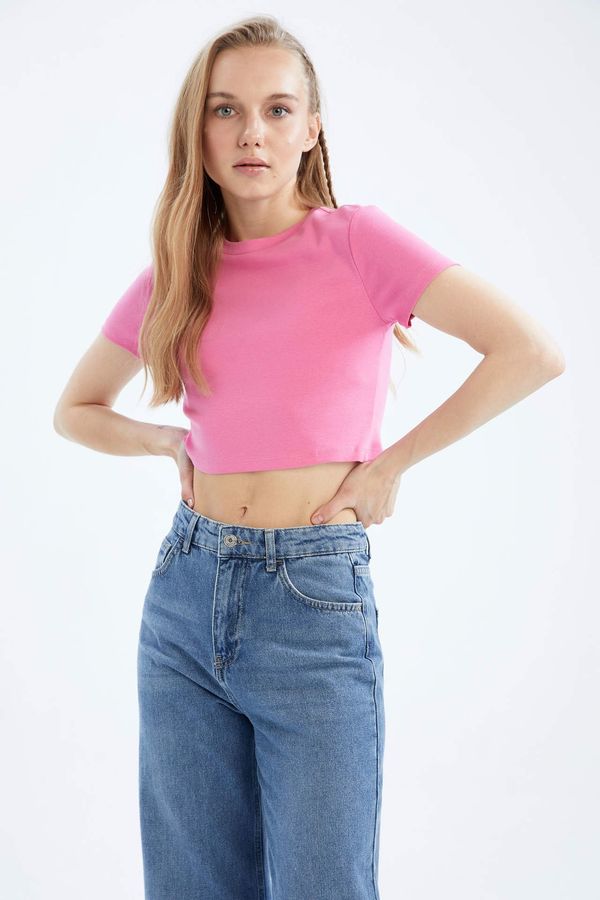 DEFACTO DEFACTO Cool Fitted Basic Short Sleeve Crop T-Shirt