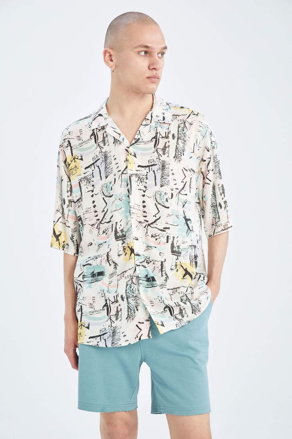 DEFACTO DEFACTO Cool Oversize Fit Patterned Viscose Short Sleeve Shirt