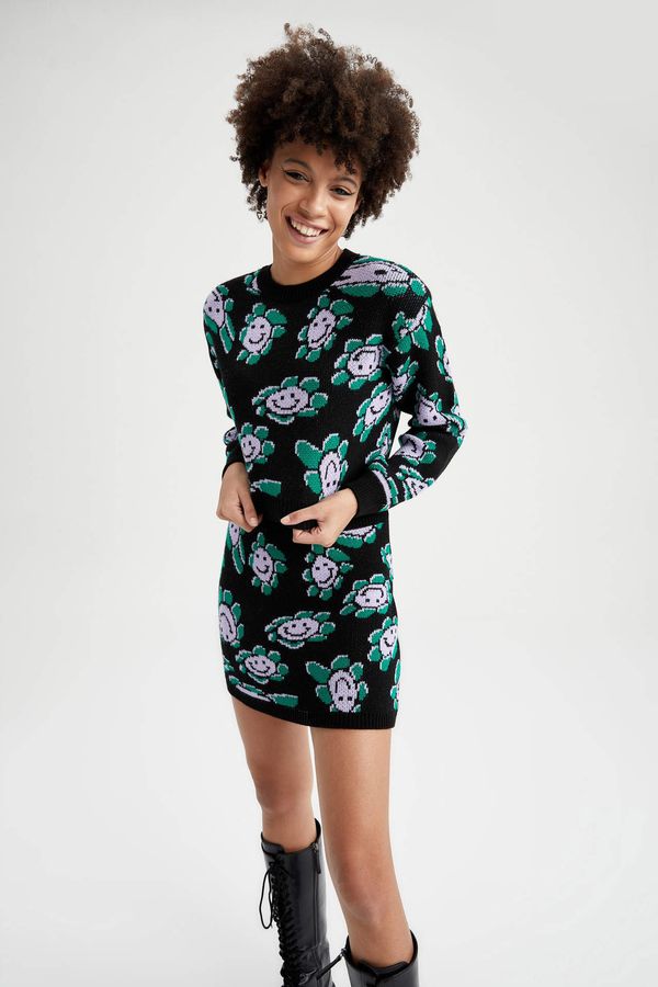 DEFACTO DEFACTO Coool Floral Print Relax Fit Long Sleeve Sweater