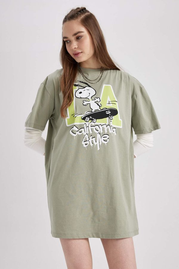 DEFACTO DEFACTO Coool Snoopy Oversize Fit Combed Cotton Mini Short Sleeve Dress