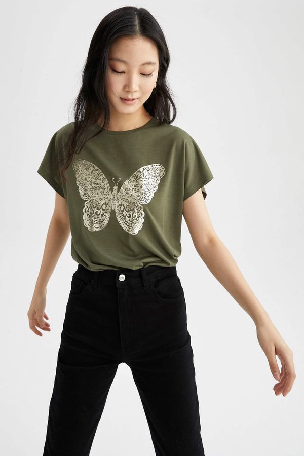 DEFACTO DEFACTO Crew Neck Butterfly Pattern Short Sleeve T-Shirt