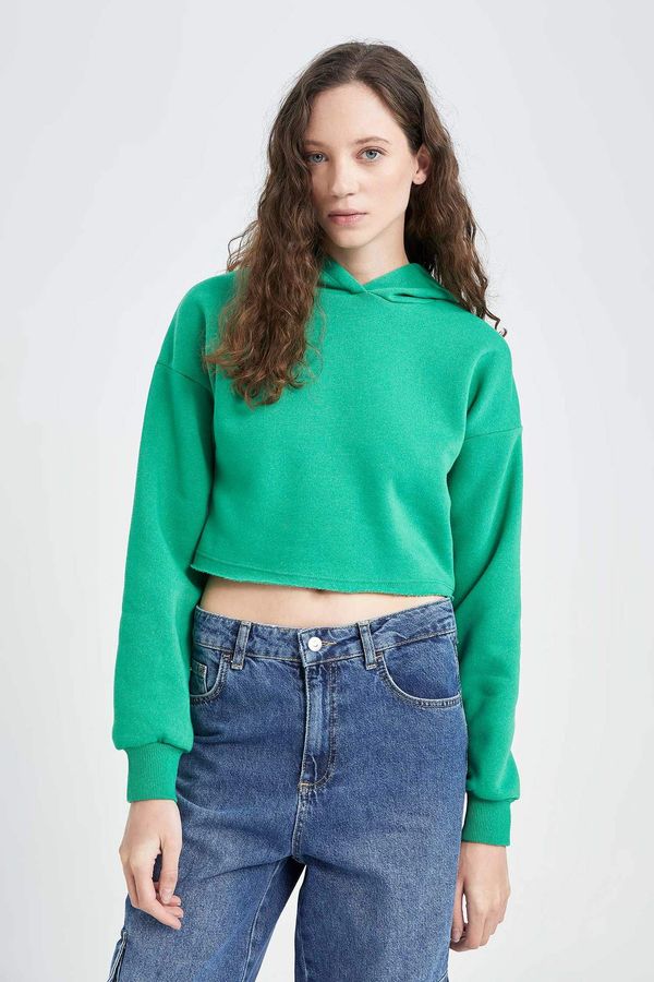 DEFACTO DEFACTO Crew Neck Hooded Basic Crop Sweatshirt