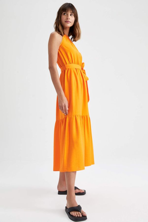 DEFACTO DEFACTO Crew Neck Sleeveless Belted Midi Dress