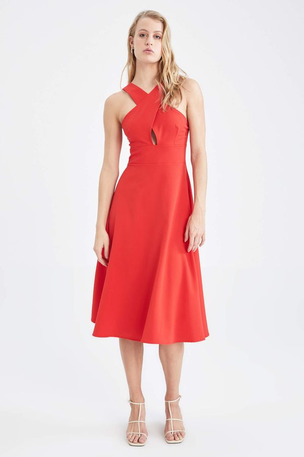 DEFACTO DEFACTO Cross Neck Cut Out Midi Dress