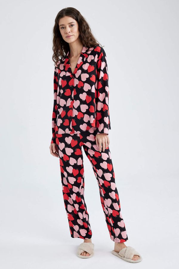DEFACTO DEFACTO Fall In Love Regular Fit Heart Patterned Viscose Pajama Bottoms