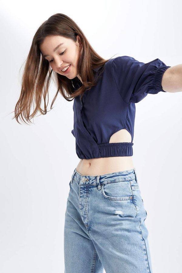 DEFACTO DEFACTO Fitted Shirt Collar Half Sleeve Crop Blouse