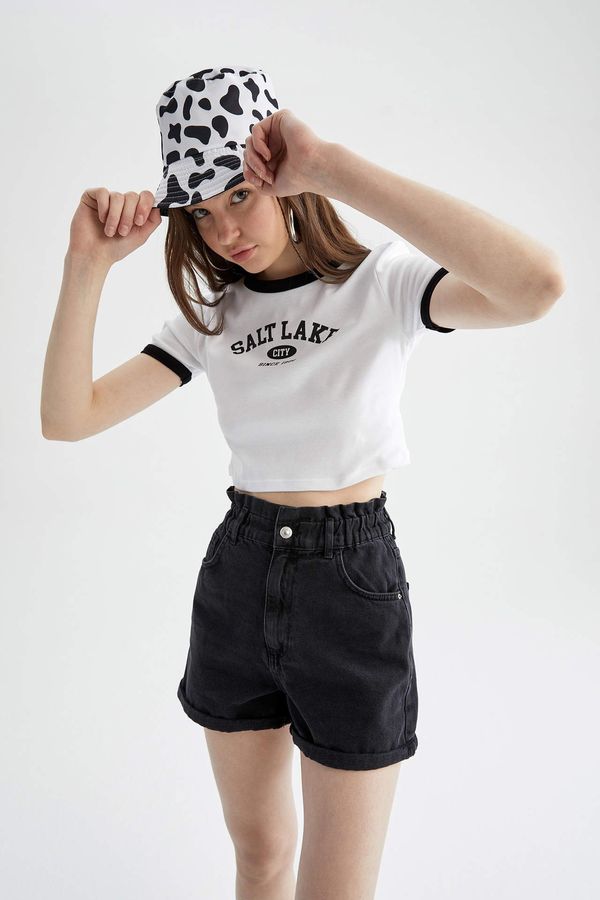 DEFACTO DEFACTO Fitted Short Sleeve Printed Crop Top