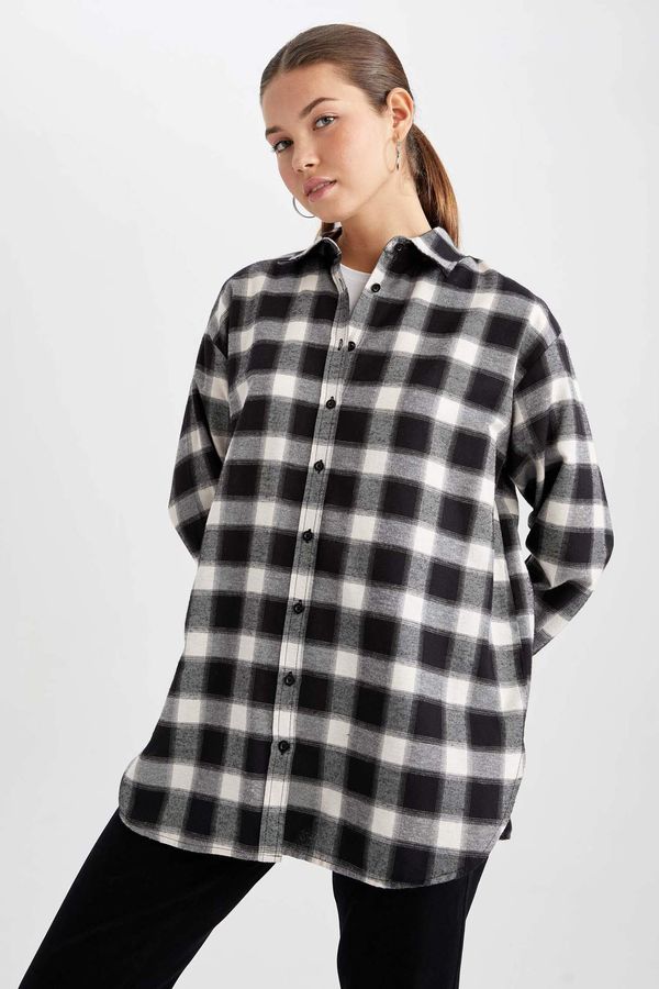 DEFACTO DEFACTO Flanel Relax Fit Plaid Long Sleeve Tunic