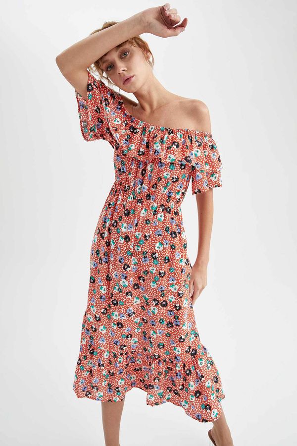 DEFACTO DEFACTO Floral Carmen Collar Midi Dress