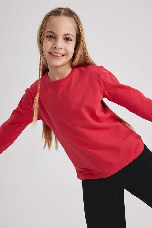 DEFACTO DEFACTO Girl Children's Day Regular Fit Crew Neck Long Sleeved T-Shirt