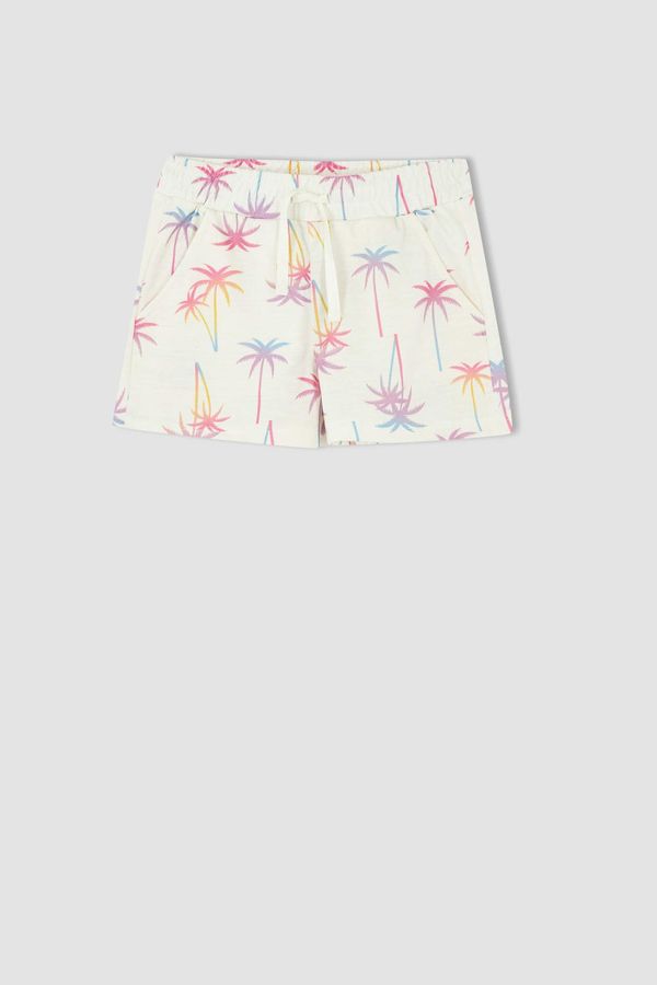 DEFACTO DEFACTO Girl Elasticated Waist Palm Print Mini Shorts