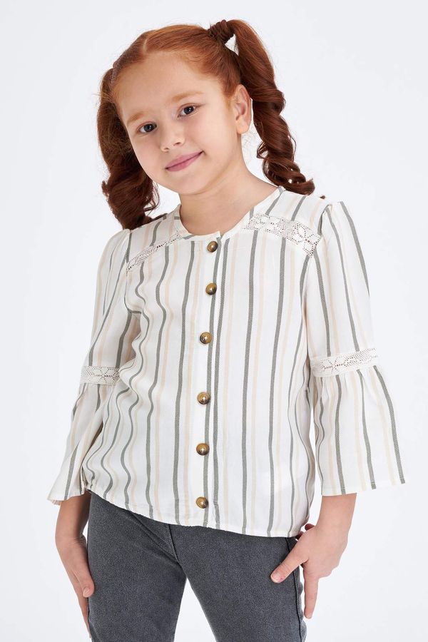 DEFACTO DEFACTO Girl Long Bell Sleeve Striped Button Down Blouse