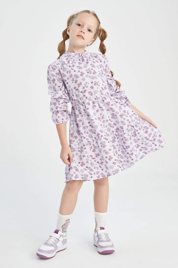 DEFACTO DEFACTO Girl Long Sleeve Floral Print Mini Twill Dress