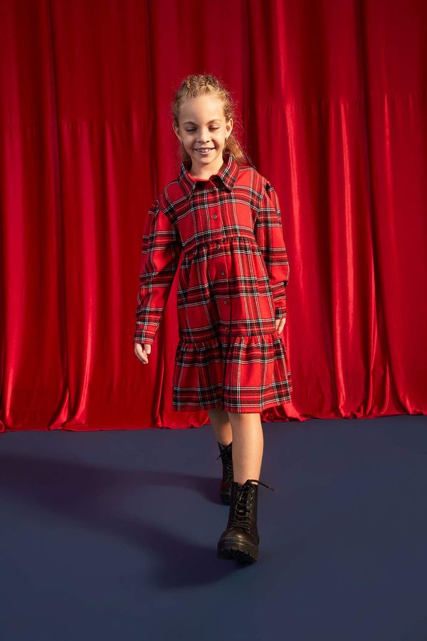 DEFACTO DEFACTO Girl Long Sleeve Square Print Flannel Dress