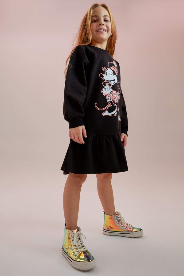 DEFACTO DEFACTO Girl Minnie Mouse Licenced Long Sleeve Flywheel Detailed Mini Dress