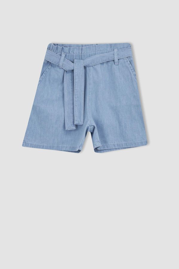 DEFACTO DEFACTO Girl Paperbag Elastic Waist Belted Jean Shorts