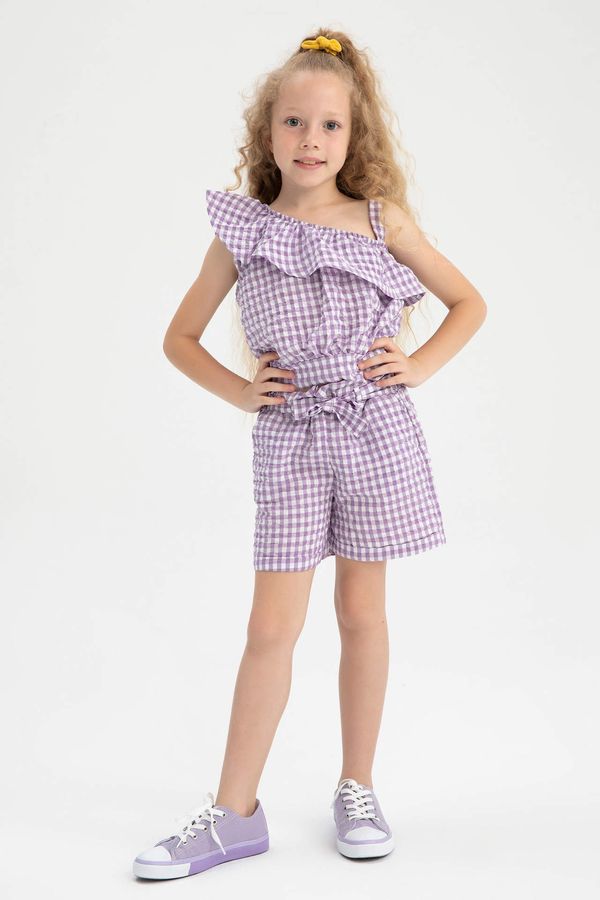 DEFACTO DEFACTO Girl Paperbag Fit Belted Check Print Short