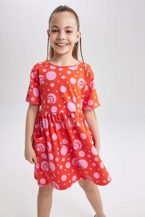 DEFACTO DEFACTO Girl Patterned Short Sleeve Combed Cotton Dress