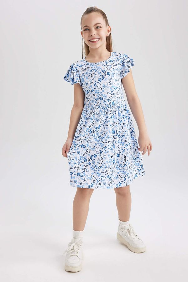 DEFACTO DEFACTO Girl Patterned Short Sleeve Combed Cotton Dress