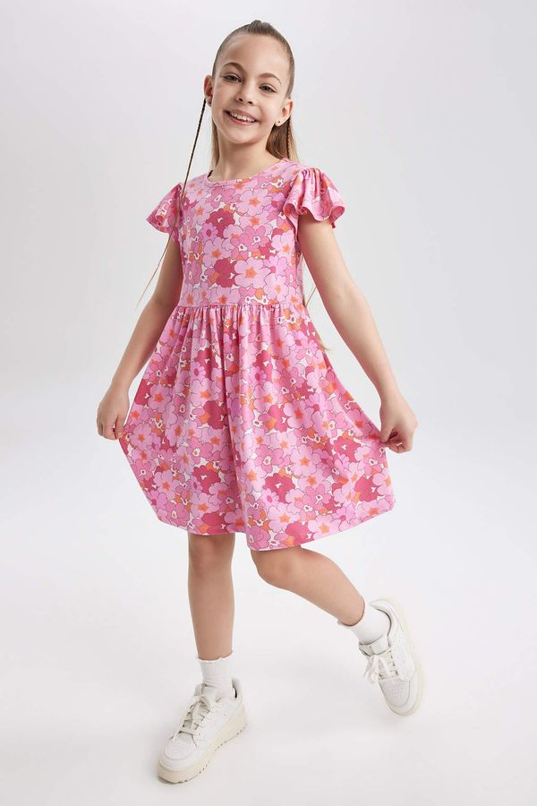 DEFACTO DEFACTO Girl Patterned Short Sleeve Combed Cotton Dress