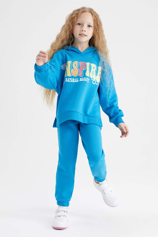 DEFACTO DEFACTO Girl Printed Hooded Sweatshirt Tracksuit Bottom Set