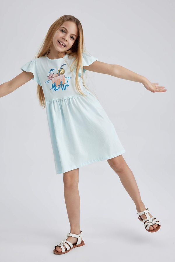 DEFACTO DEFACTO Girl Printed Short Sleeve Combed Cotton Dress