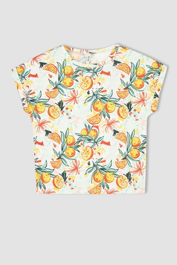 DEFACTO DEFACTO Girl Regular Fit Bat Sleeves Floral Print T-Shirt