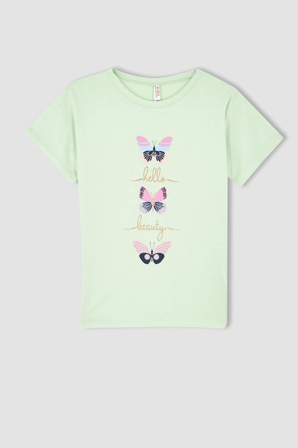 DEFACTO DEFACTO Girl Regular Fit Butterfly Print Short Sleeve Cotton T-Shirt