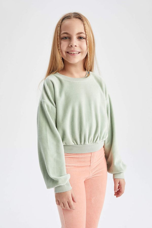 DEFACTO DEFACTO Girl Regular Fit Crop Velvet Sweatshirt