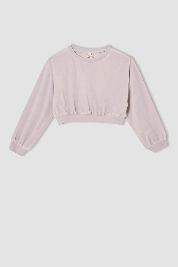 DEFACTO DEFACTO Girl Regular Fit Crop Velvet Sweatshirt