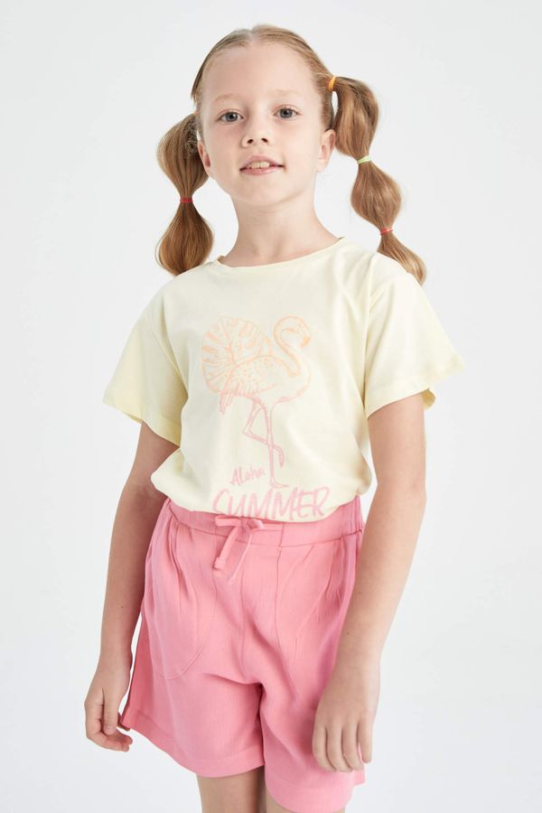 DEFACTO DEFACTO Girl Regular Fit Flamingo Printed Short Sleeve T-Shirt