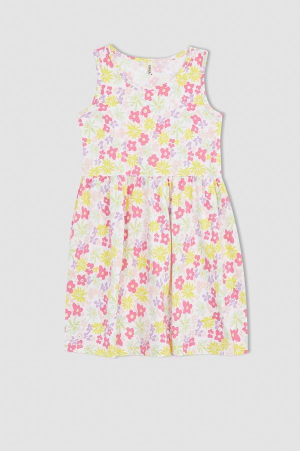 DEFACTO DEFACTO Girl Regular Fit Floral Patterned Sleeveless Cotton Combed Cotton Dress