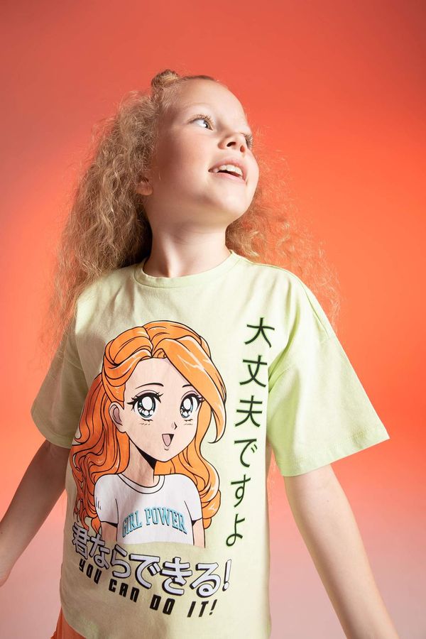 DEFACTO DEFACTO Girl Regular Fit Short Sleeve Anime Print T-Shirt