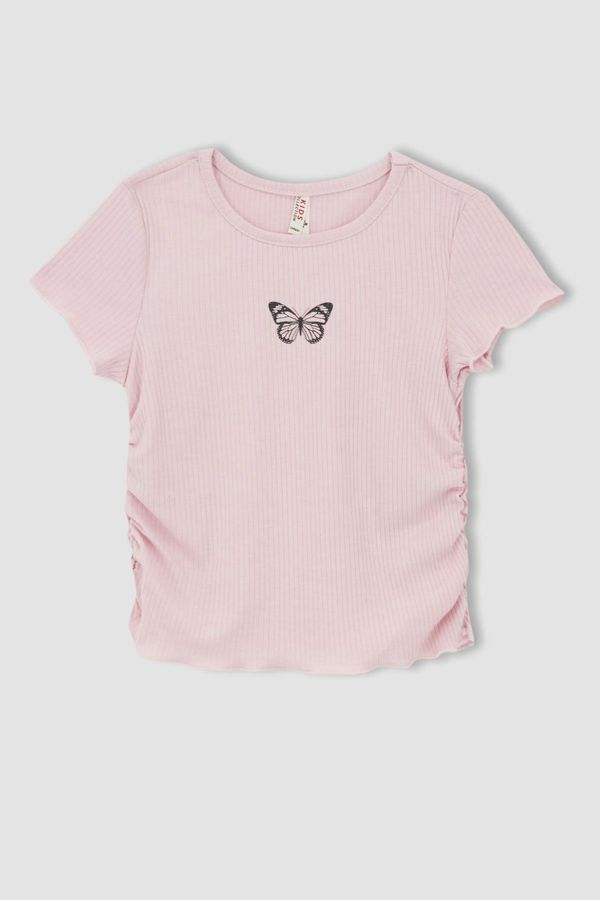 DEFACTO DEFACTO Girl Regular Fit Short Sleeve Butterfly Print T-Shirt