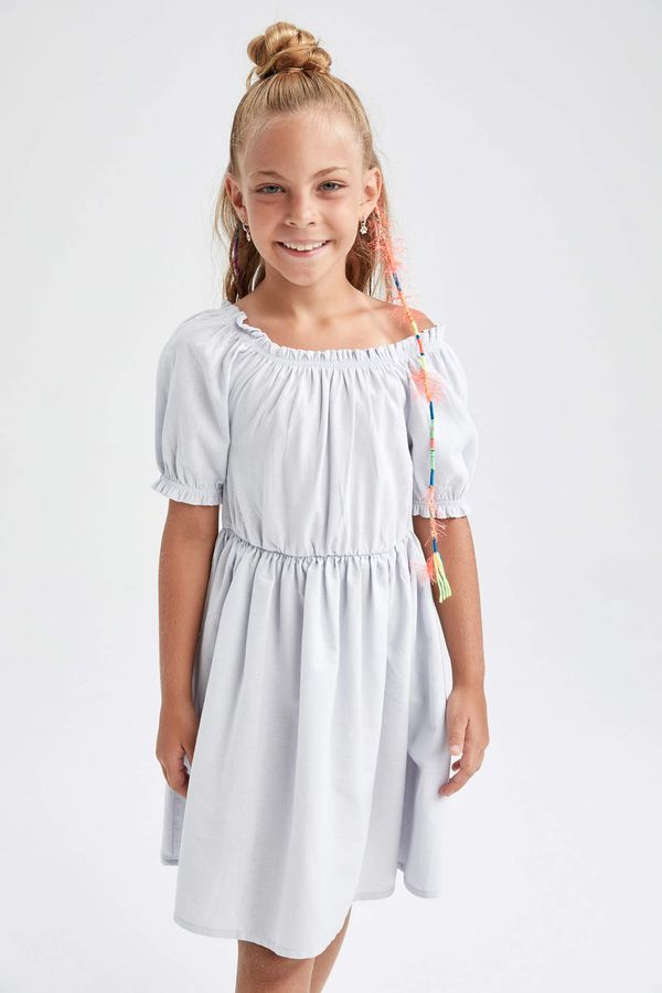 DEFACTO DEFACTO Girl Regular Fit Short Sleeve Cotton Linen Look Dress