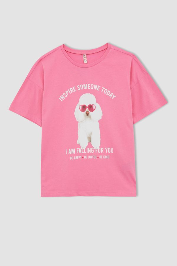 DEFACTO DEFACTO Girl Regular Fit Short Sleeve Dog Print T-Shirt
