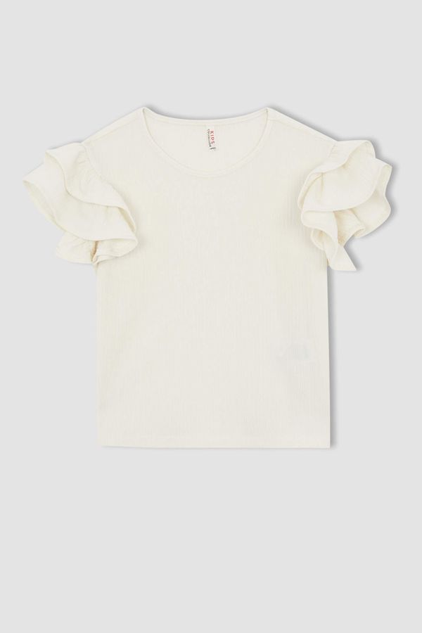 DEFACTO DEFACTO Girl Regular Fit Short Sleeve Frill Detail T-Shirt