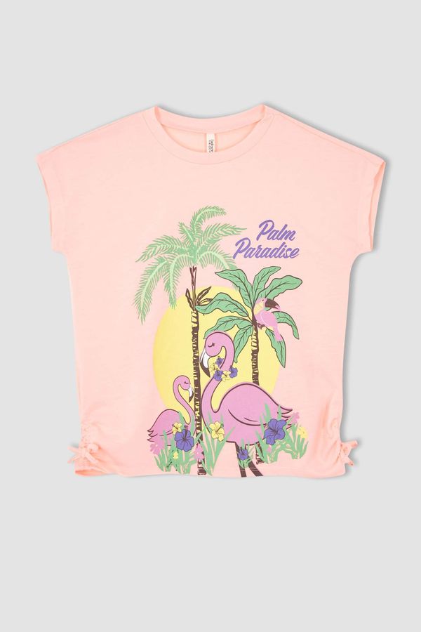 DEFACTO DEFACTO Girl Regular Fit Short Sleeve Palm & Flamingo Print Vest