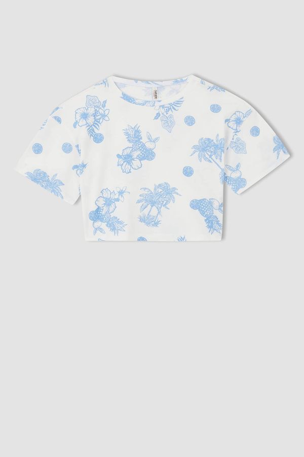 DEFACTO DEFACTO Girl Regular Fit Short Sleeve Pineapple Print Crop T-Shirt