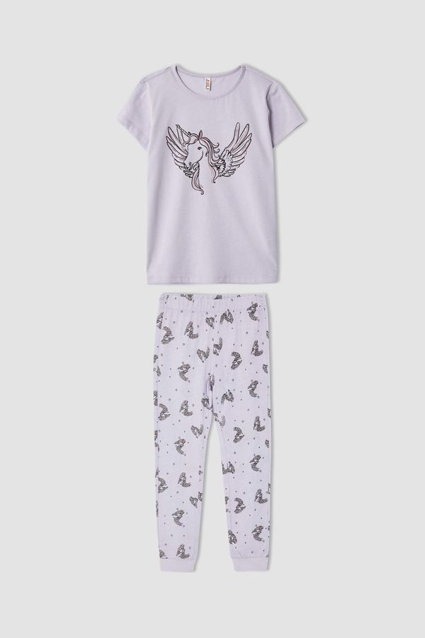 DEFACTO DEFACTO Girl Regular Fit Short Sleeve Unicorn Print Pyjama Set