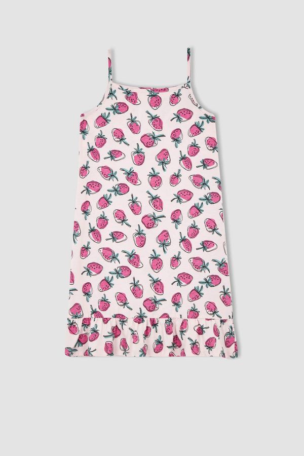 DEFACTO DEFACTO Girl Regular Fit Strawberry Patterned Strap Nightgown
