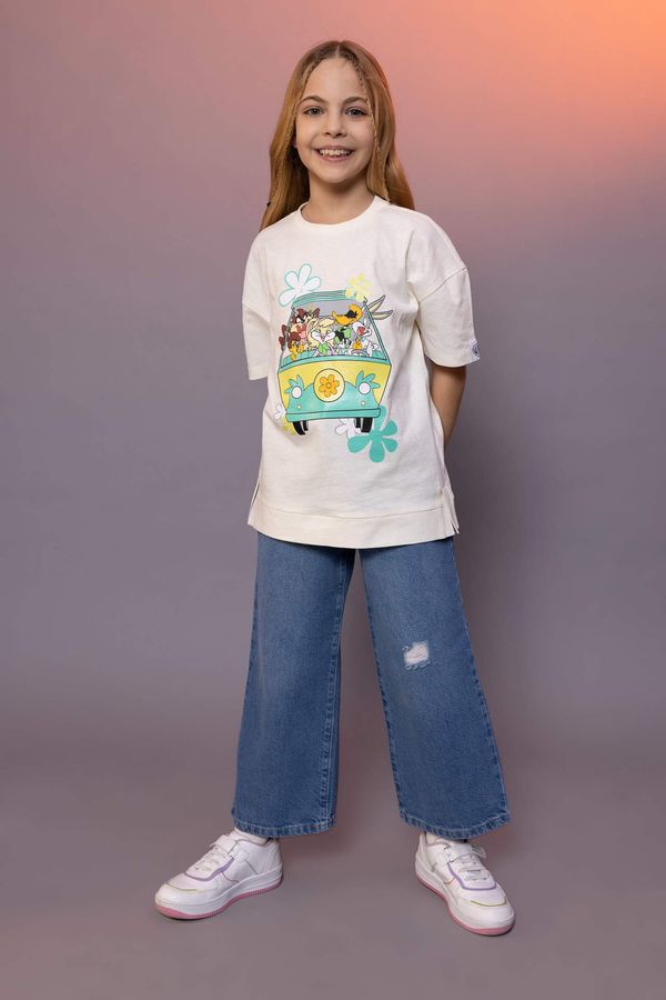 DEFACTO DEFACTO Girl Ripped Detailed Wide Leg Jean Trousers